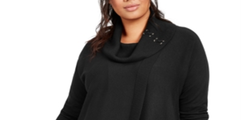 JM Collection Women's Plus Lace up Cowlneck Sweater Black Size 3X