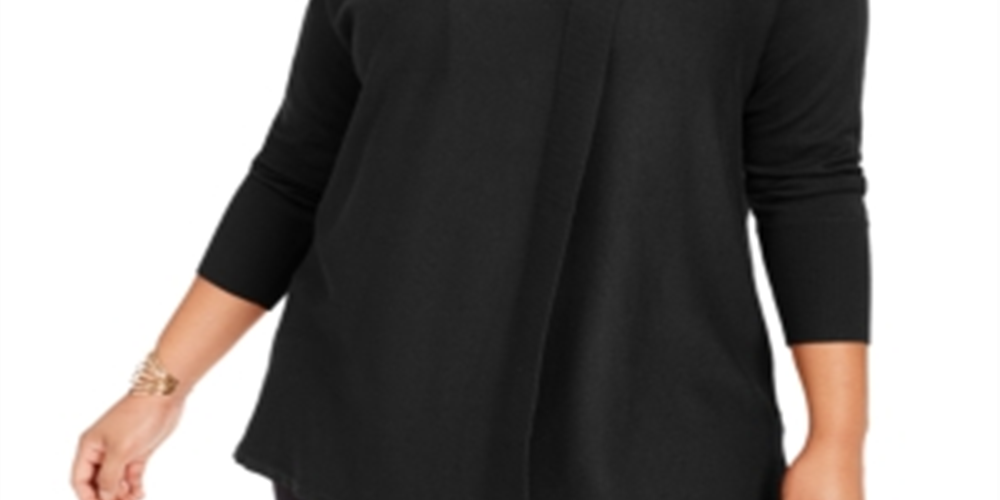 JM Collection Women's Plus Lace up Cowlneck Sweater Black Size 3X