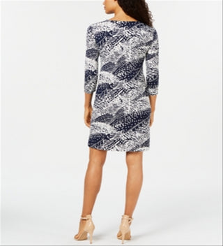 JM Collection Women's Printed Zip Front Dress Blue Size Petite