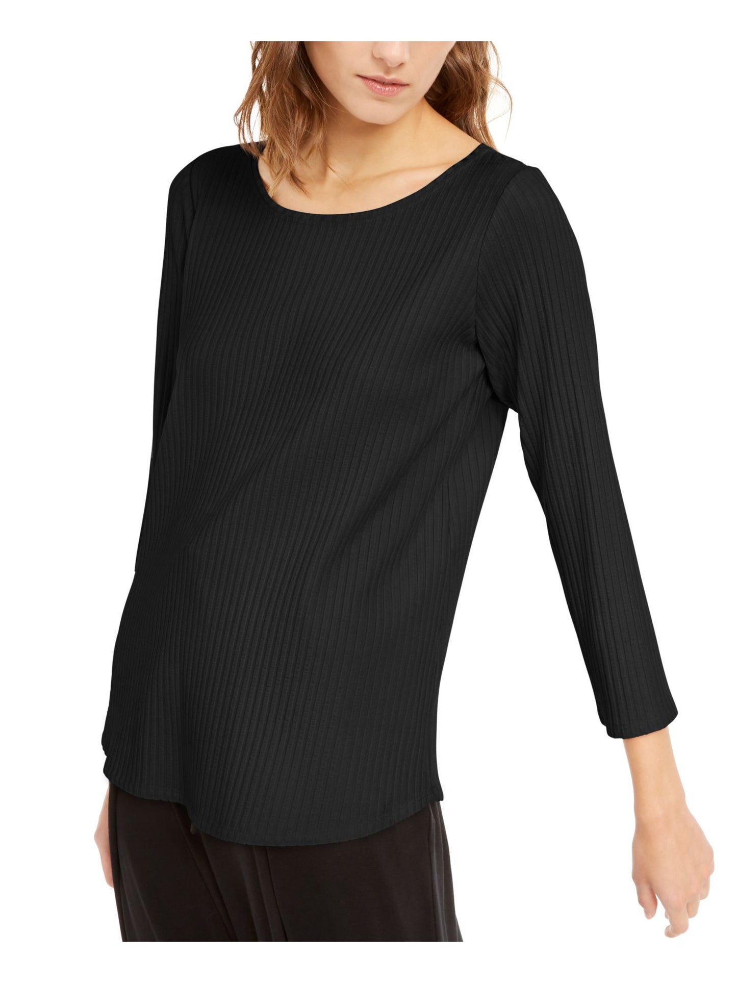 Eileen Fisher Women's Long Sleeve Jewel Neck Top Black Size X-Small
