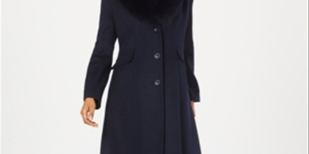 Forecaster Fox-Fur-Collar Maxi Reefer Coat Blue Size 0