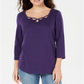 Karen Scott Women's Cotton Keyhole Stud Top -Purple Size XL