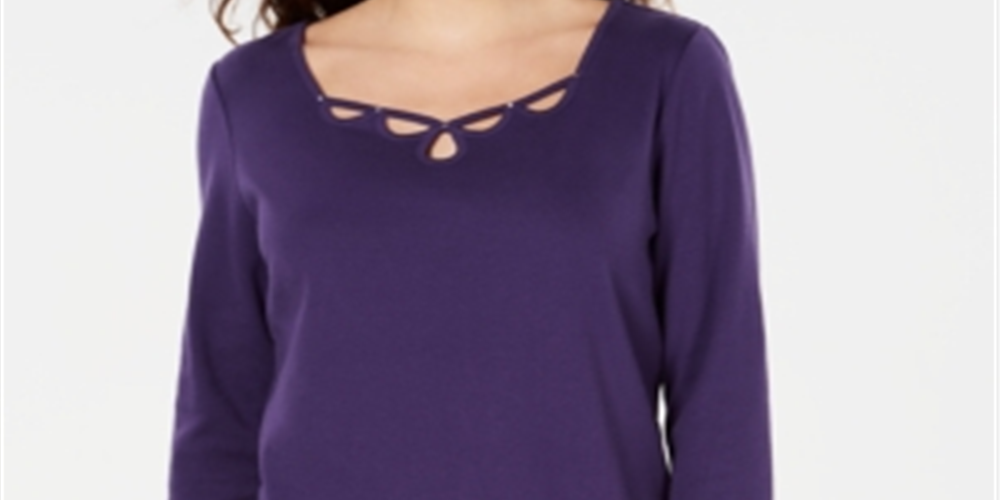 Karen Scott Women's Cotton Keyhole Stud Top -Purple Size XL