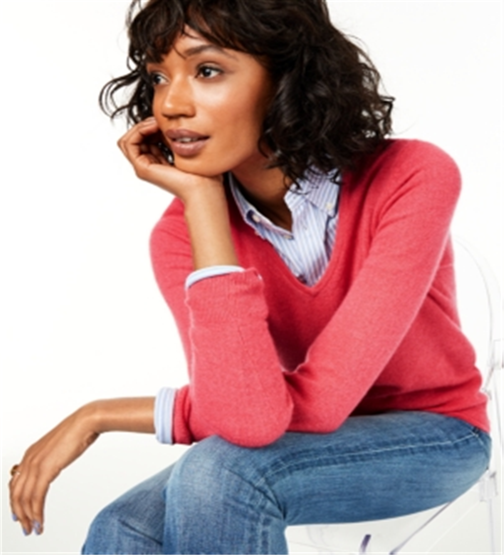 Charter Club Women's V Neck Cashmere Sweater Red Size -XS