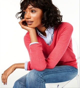 Charter Club Women's V Neck Cashmere Sweater Red Size -XS