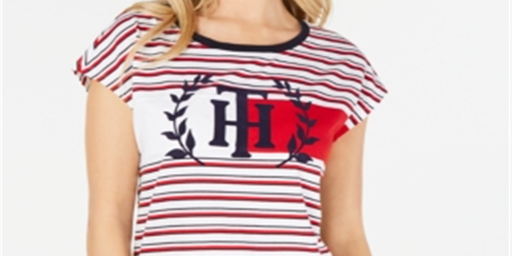 Tommy Hilfiger Women's Cotton Logo Striped T-Shirt White Size M