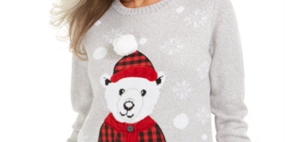 Karen Scott Women's Fair Isle Bear Sweater Gray Size Petite L