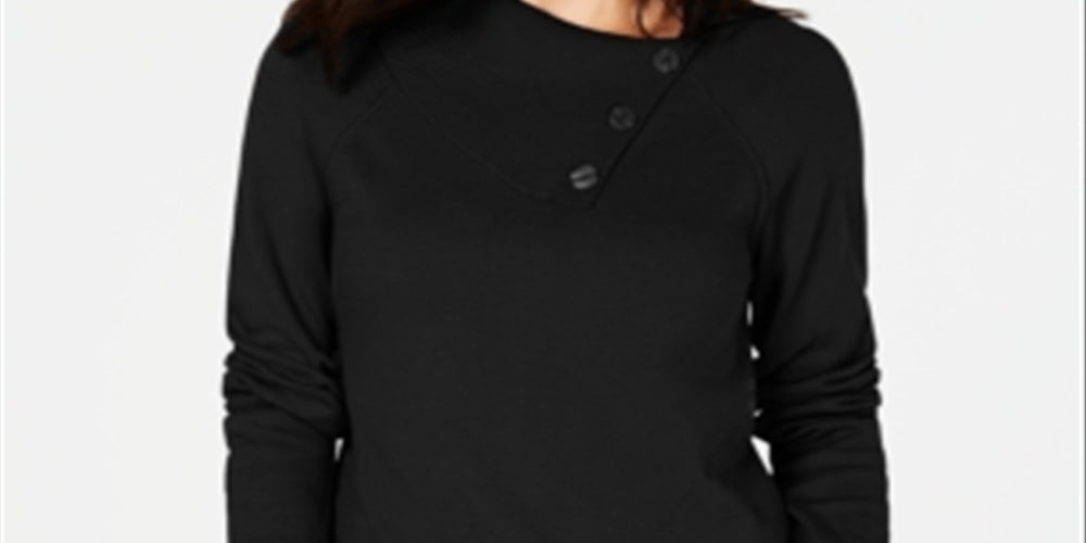 Karen Scott Women's Cotton Envelope Neck Sweater Black Size XL