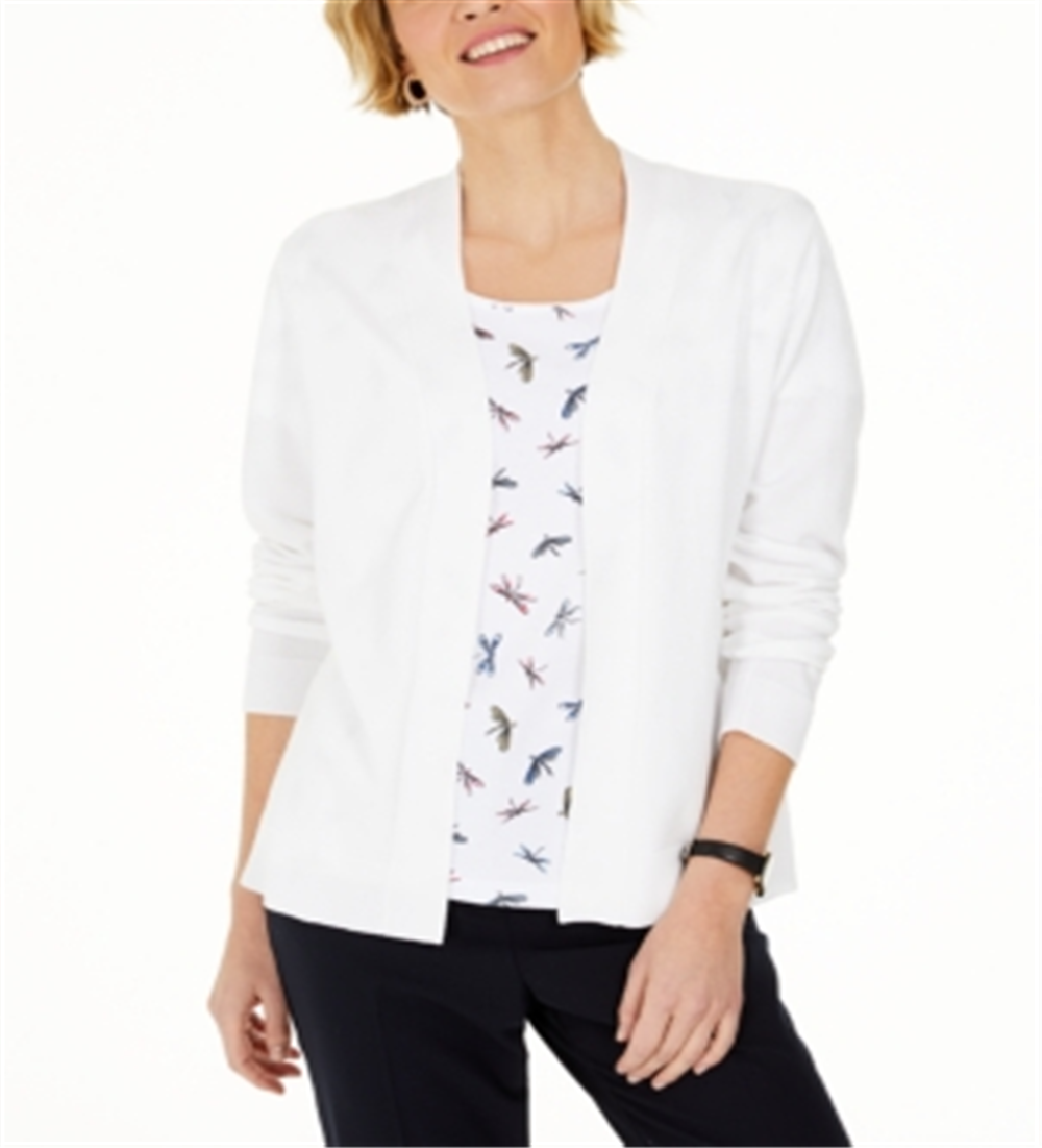 Karen Scott Women's Open Front Cardigan White Size S