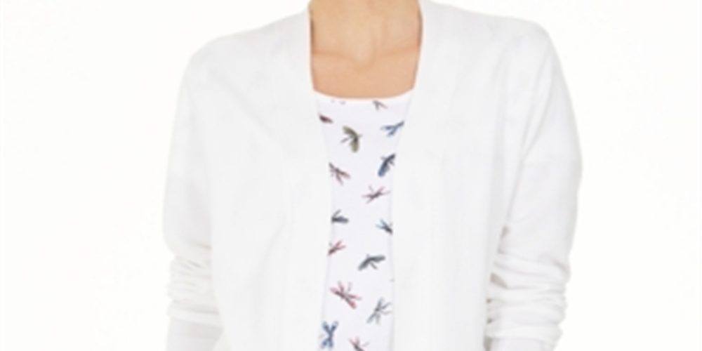 Karen Scott Women's Open Front Cardigan White Size S