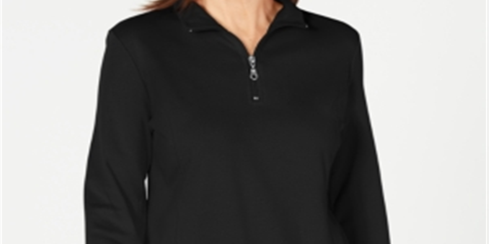 Karen Scott Women's Cotton Half Zip Mock Neck Top Black Size 2XL