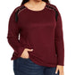 INC International Concepts Women's Plus Lace up Snit Crew Neck Top Wine Size 0X