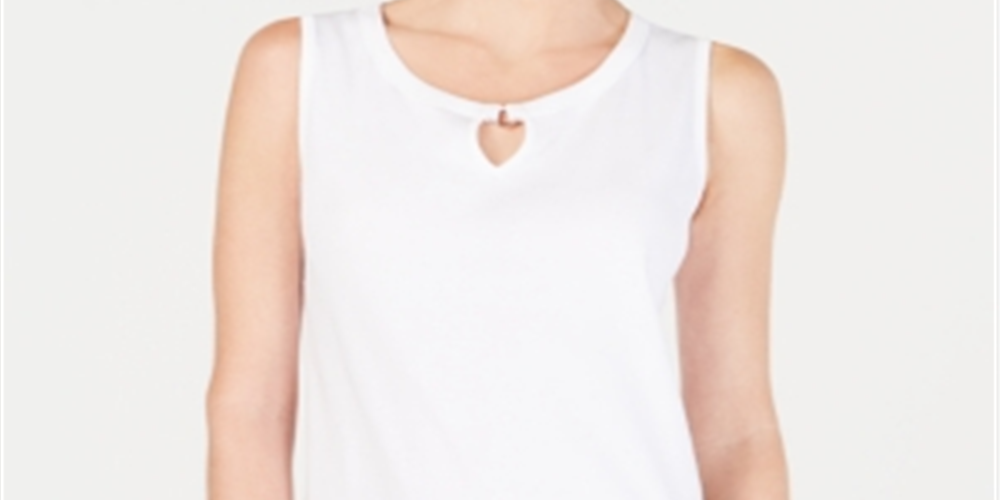 Karen Scott Women's Cotton Keyhole Tank Top White Size XS