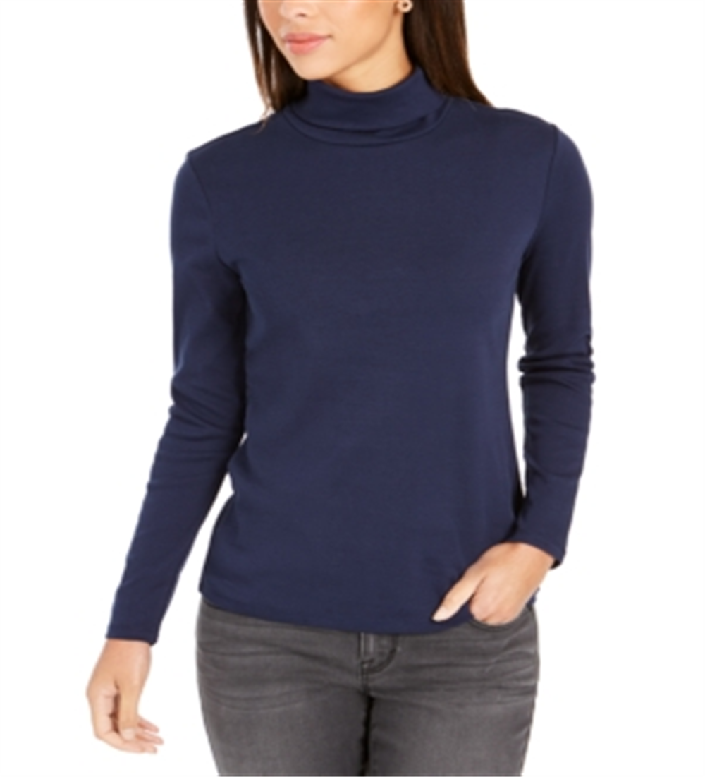 Charter Club Women's Pima Turtleneck Top Blue Size XS