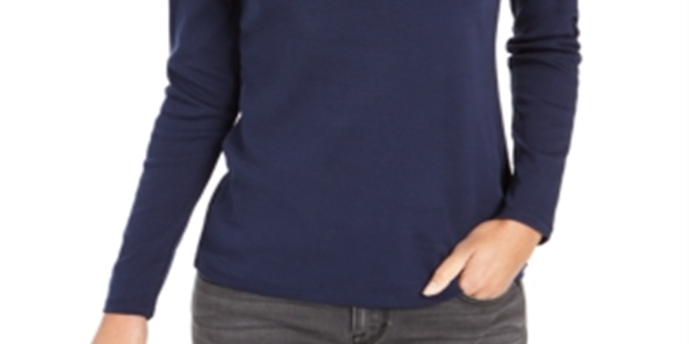 Charter Club Women's Pima Turtleneck Top Blue Size XS