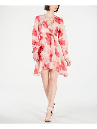 Calvin Klein Women's Long Sleeve Above the Knee Faux Wrap Dress Red Size 10