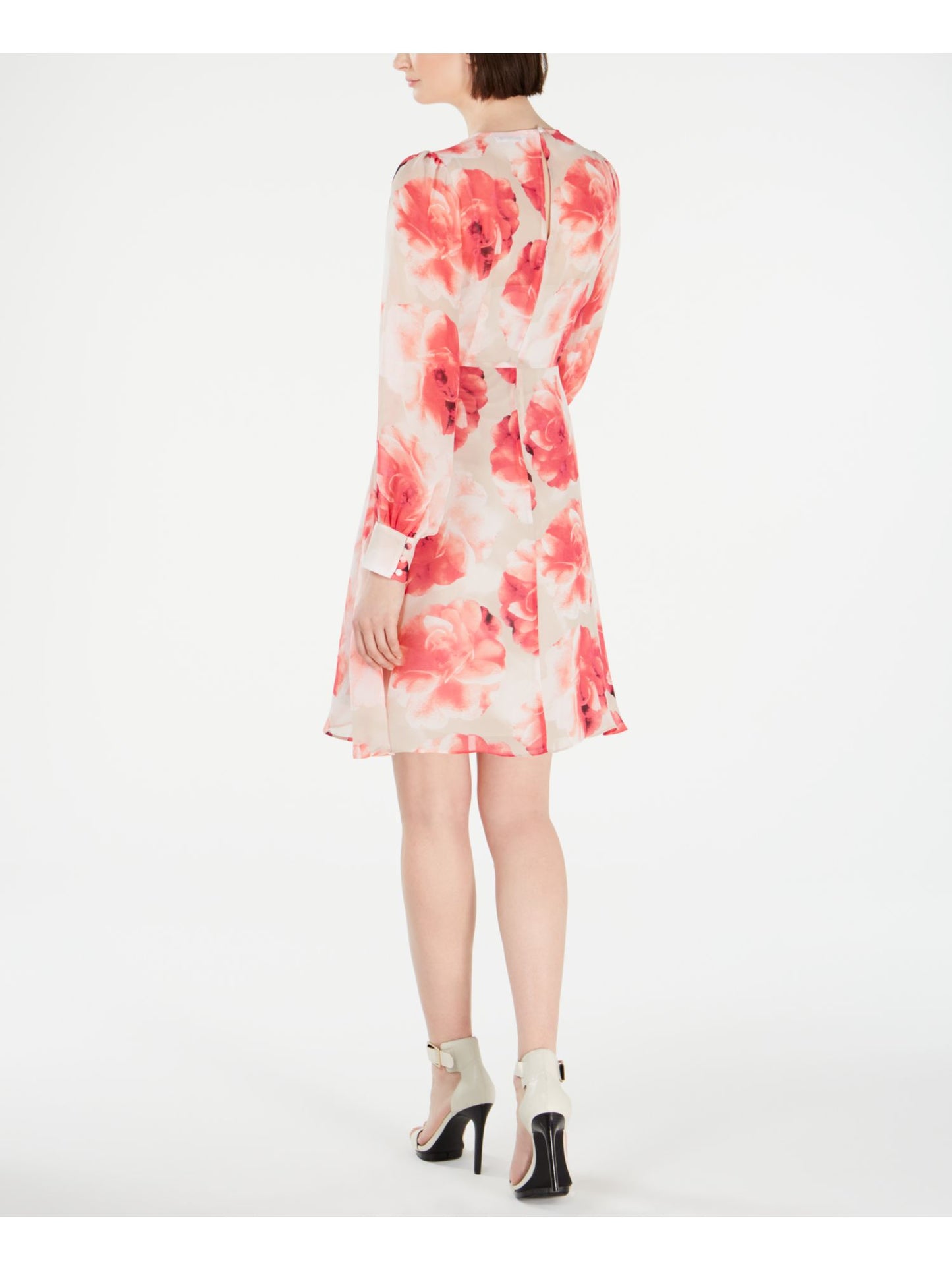 Calvin Klein Women's Long Sleeve Above the Knee Faux Wrap Dress Red Size 10