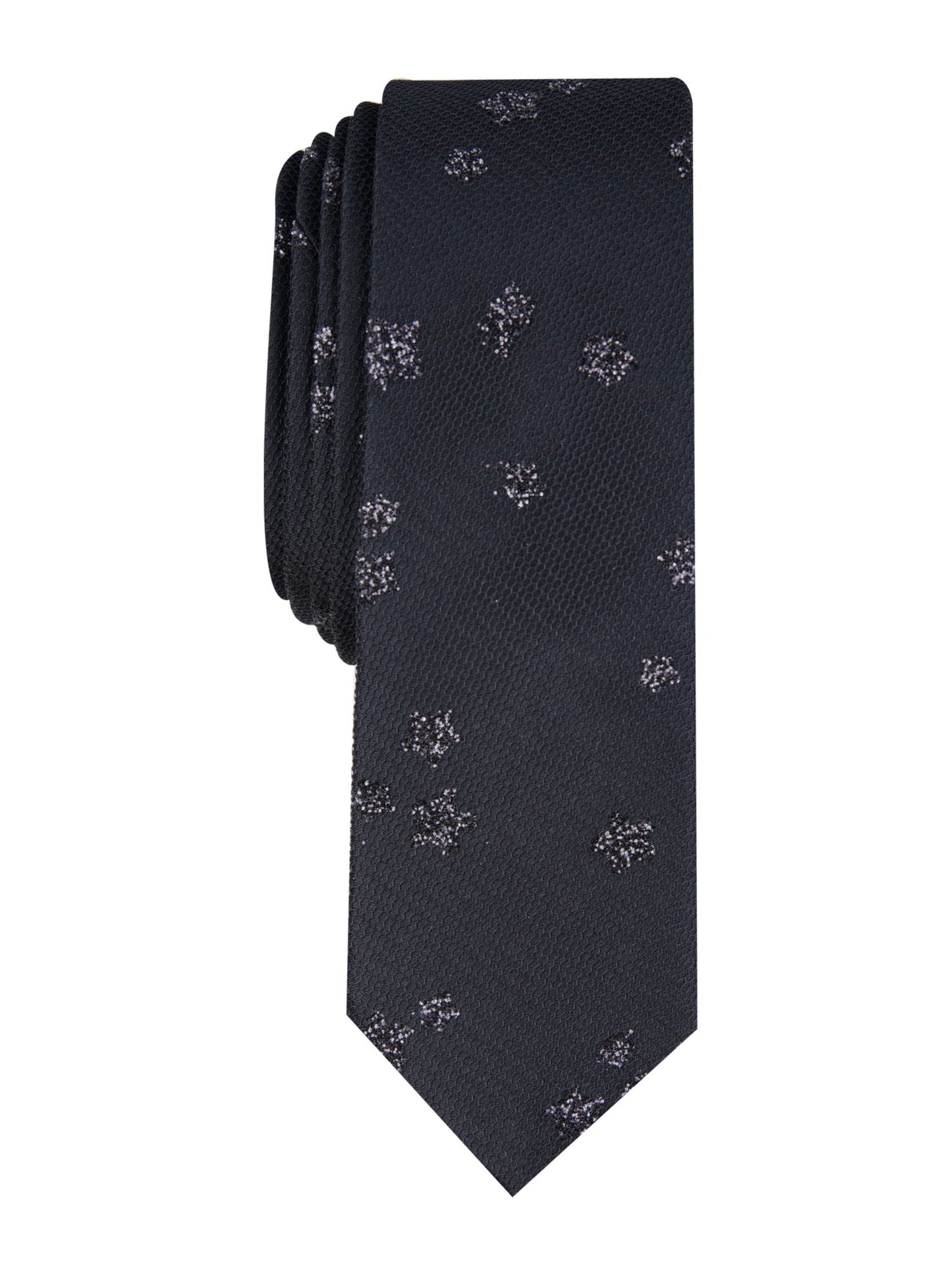 INC International Concepts Men's Graphic Abstract Textured Glitter Polyester Skinny Neck Tie Black One Size