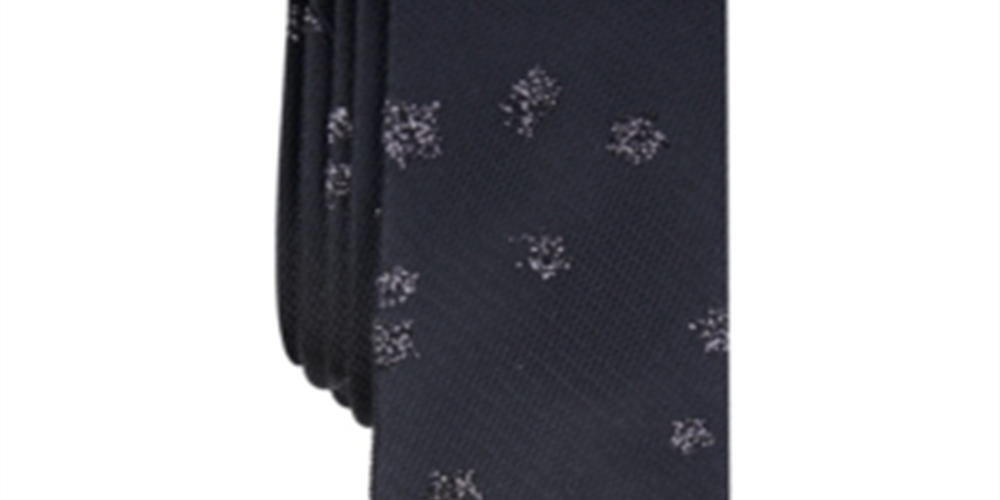 INC International Concepts Men's Graphic Abstract Textured Glitter Polyester Skinny Neck Tie Black One Size