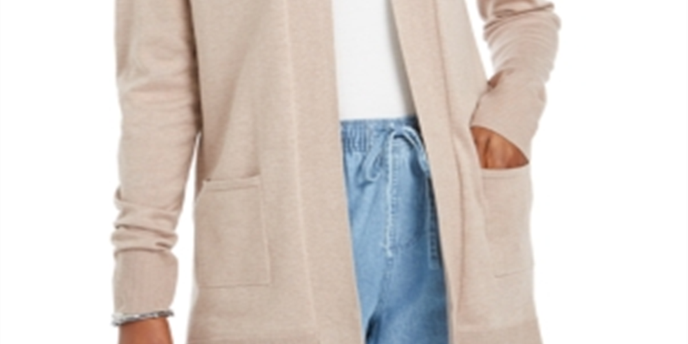 Karen Scott Women's Open Front Pocket Cardigan Brown Size XXL