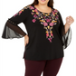 JM Collection Women's Plus Floral Bell Sleeve Top Black Size 0X