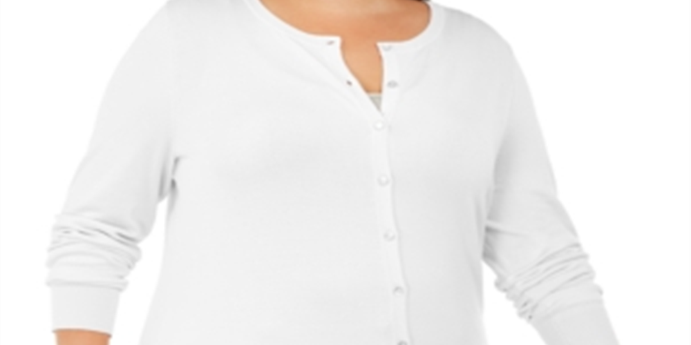 Charter Club Women's Plus Crew Neck Cardigan White Size XXXL