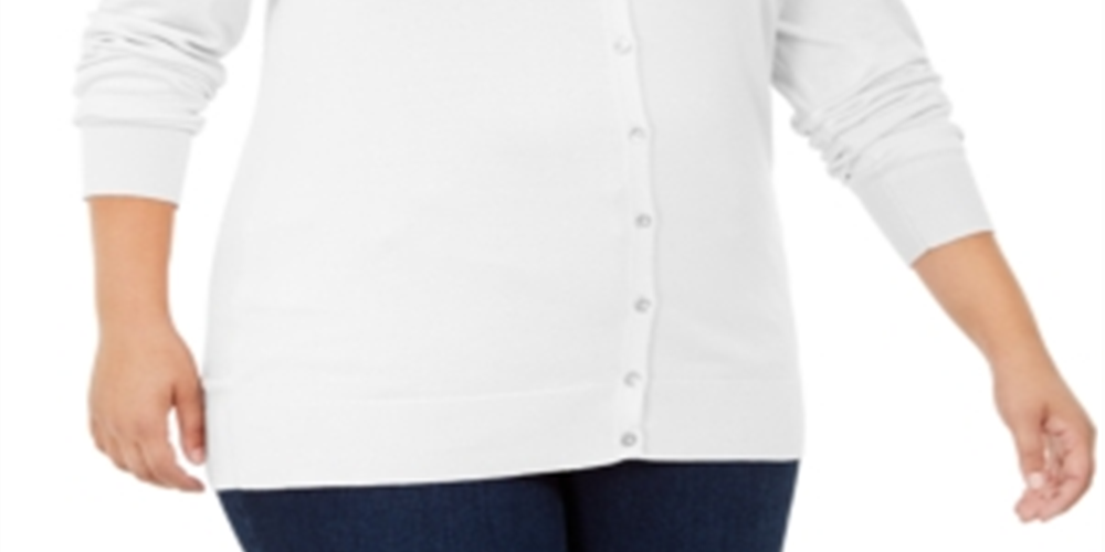 Charter Club Women's Plus Crew Neck Cardigan White Size XXXL