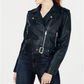 Collection B Junior's Faux Leather Belted Moto Jacket Blue Size Large