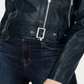 Collection B Junior's Faux Leather Belted Moto Jacket Blue Size Large