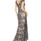 CALVIN KLEIN Womens Grey Sequined Short Sleeve Jewel Neck Maxi Sheath Evening Dress Size 6