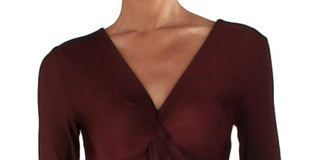 Bar III Women's Ribbed Twist Front Bodysuit Red Size XXS