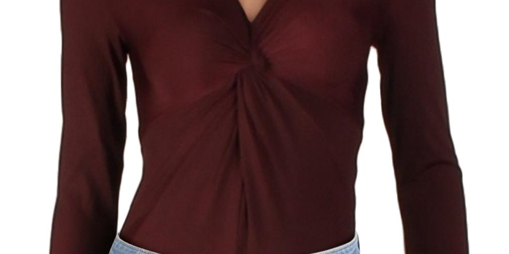 Bar III Women's Ribbed Twist Front Bodysuit Red Size XXS