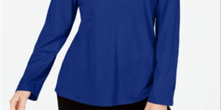 Charter Club Women's Adjustable Sleeves Solid Blouse Blue Size Small