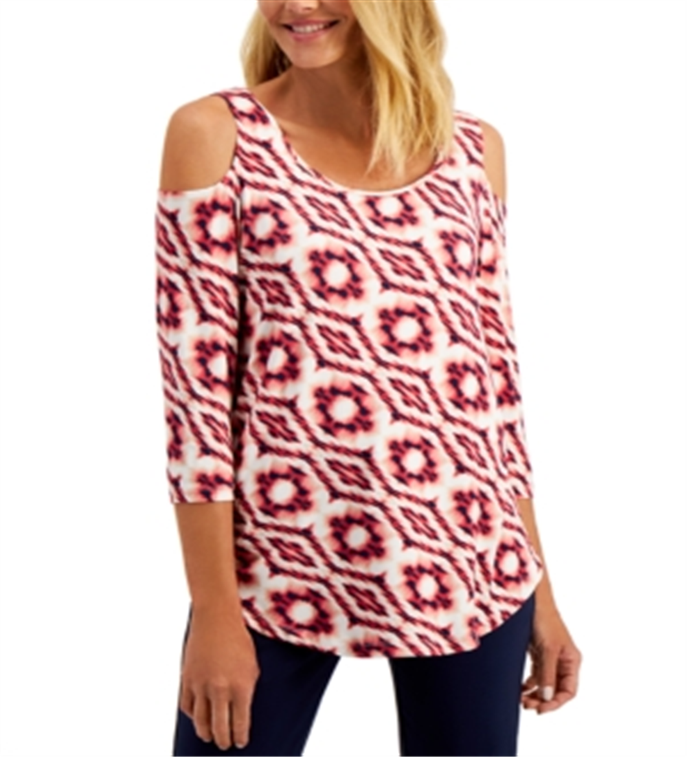 JM Collection Women's Diamond Tie Dyed Top Red Size Medium