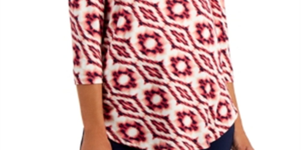 JM Collection Women's Diamond Tie Dyed Top Red Size Medium