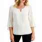 JM Collection Women's Bell Sleeve Rhinestone Neck Top  White Size Small