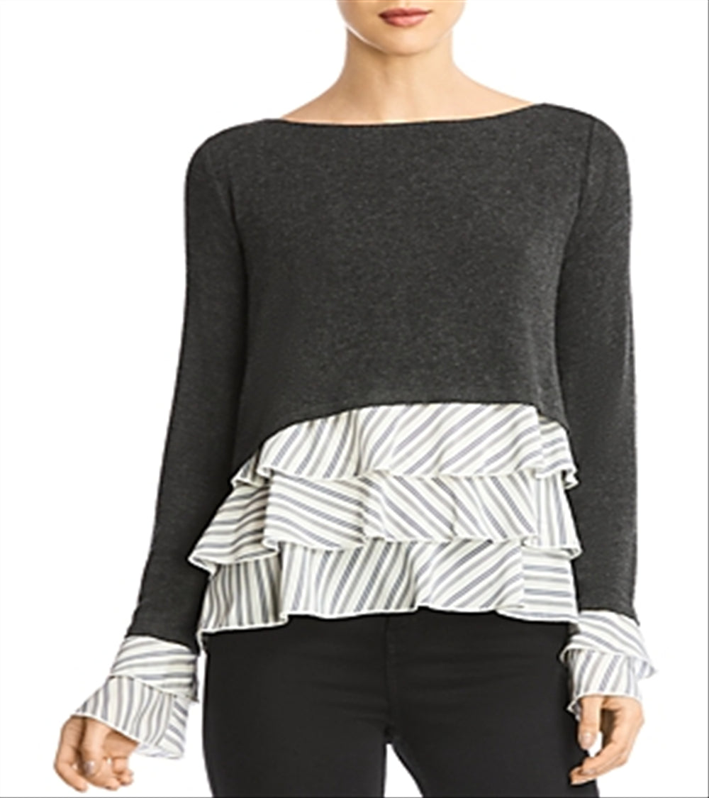 Bailey44 Women's Mixed Media Wool Blend Blouse Gray Size Medium