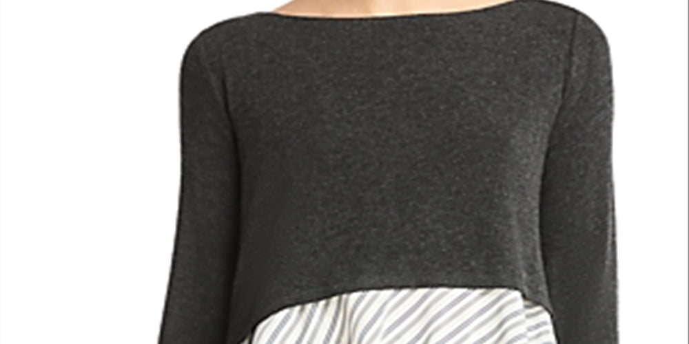 Bailey44 Women's Mixed Media Wool Blend Blouse Gray Size Medium