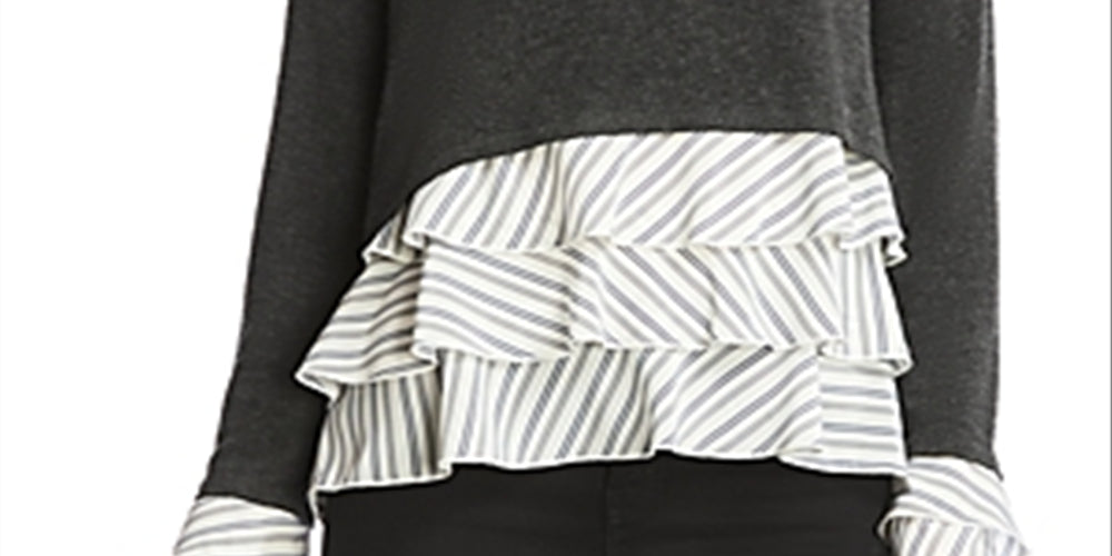 Bailey44 Women's Mixed Media Wool Blend Blouse Gray Size Medium