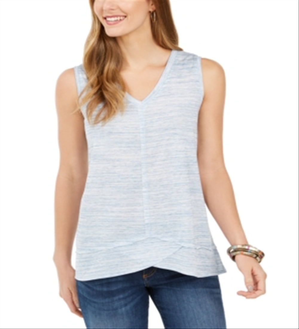 Style & Co Women's V Neck High Low Tank Top Blue Size X-Large