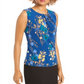 Calvin Klein Women's Floral Print Pleat Neck Top Blue Size X-Small