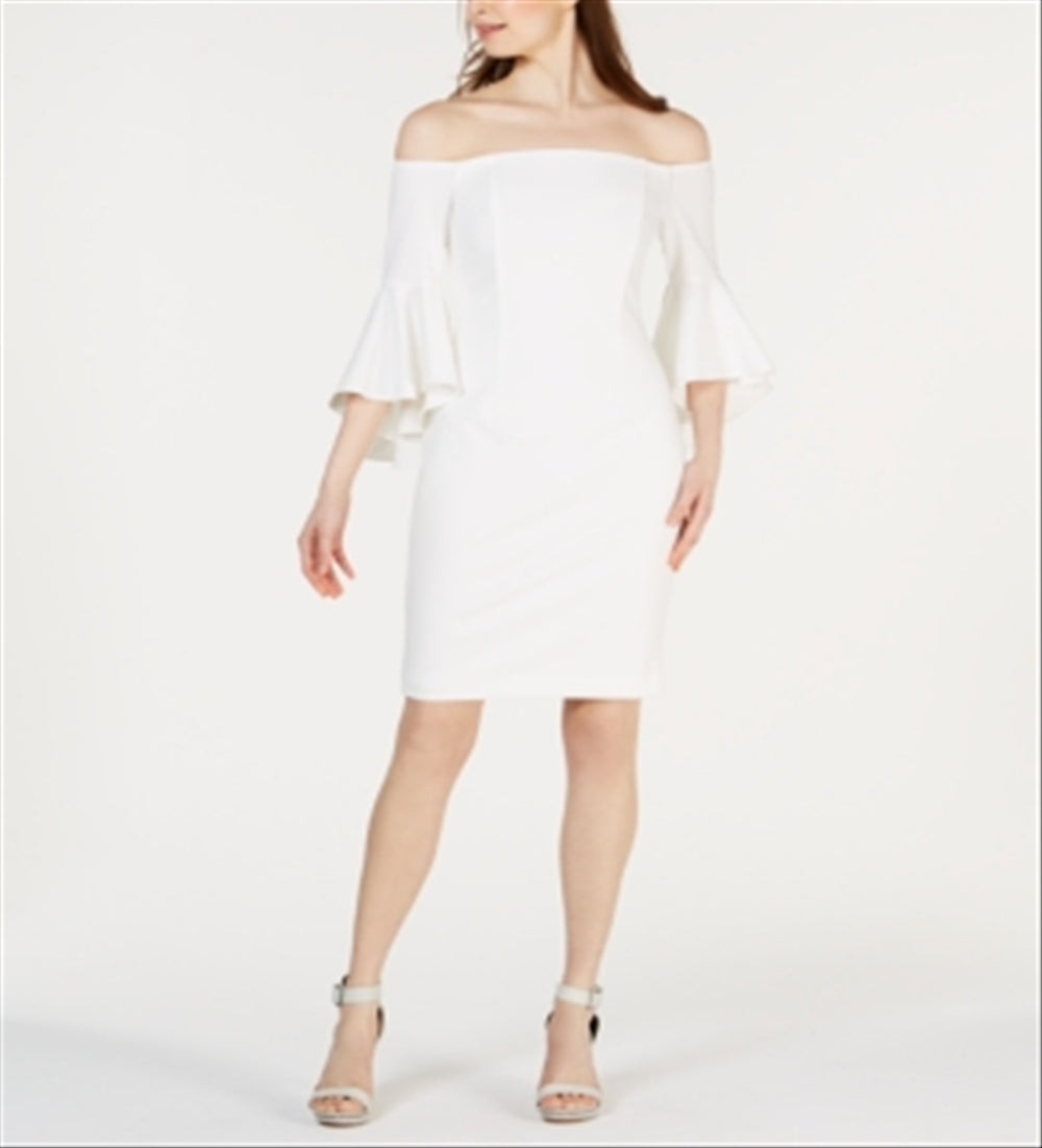 Calvin Klein Women's One Shoulder Solid Sheath Dress White Size 4