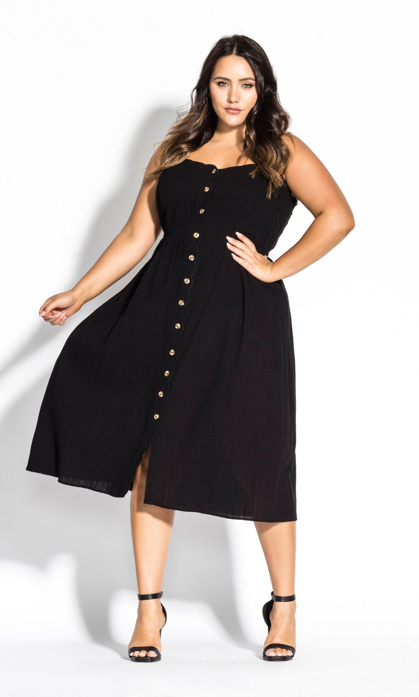 City Chic Women's Scallop Button Dress Black Size 16