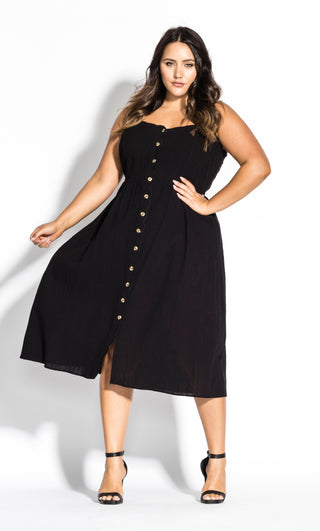 City Chic Women's Scallop Button Dress Black Size 16