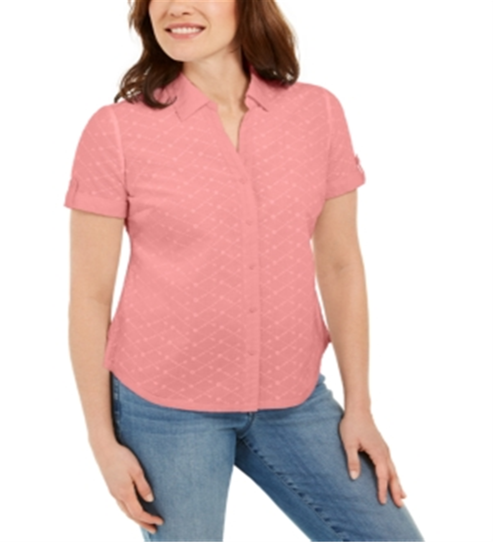Karen Scott Women's Cotton Embroidered Shirt Pink Size Small