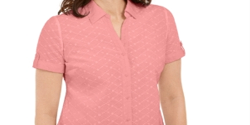 Karen Scott Women's Cotton Embroidered Shirt Pink Size Small
