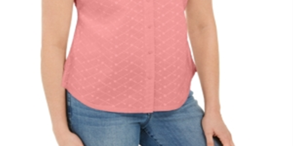 Karen Scott Women's Cotton Embroidered Shirt Pink Size Small