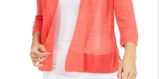 Alfani Women's Mixed Stitch Open Front Linen Blend Cardigan Red Size Medium