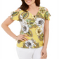 JM Collection Women's Printed Cold Shoulder Top Yellow Size Small