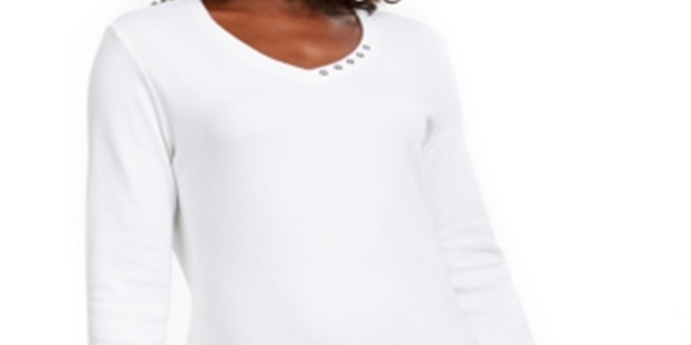 Karen Scott Women's Grommet Neck Cotton Top White Size Medium